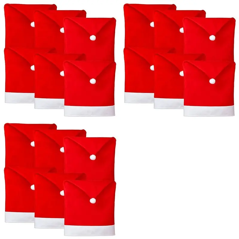 Premium-18 Pcs Christmas Chair Covers Santa Hat Chair Covers For Dining Room Holiday Christmas Decorations Red