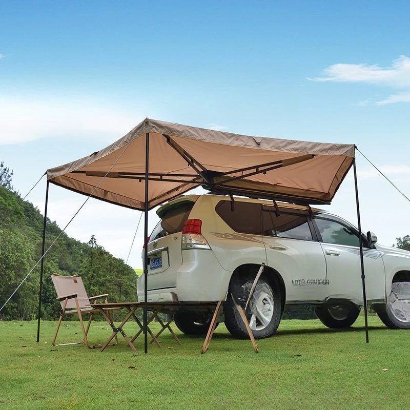خيمة جانبية من الفينيل بمروحة خفيفة 270 °   مظلة سيارة سريعة الفتح للحماية من أشعة الشمس السوداء والمطر