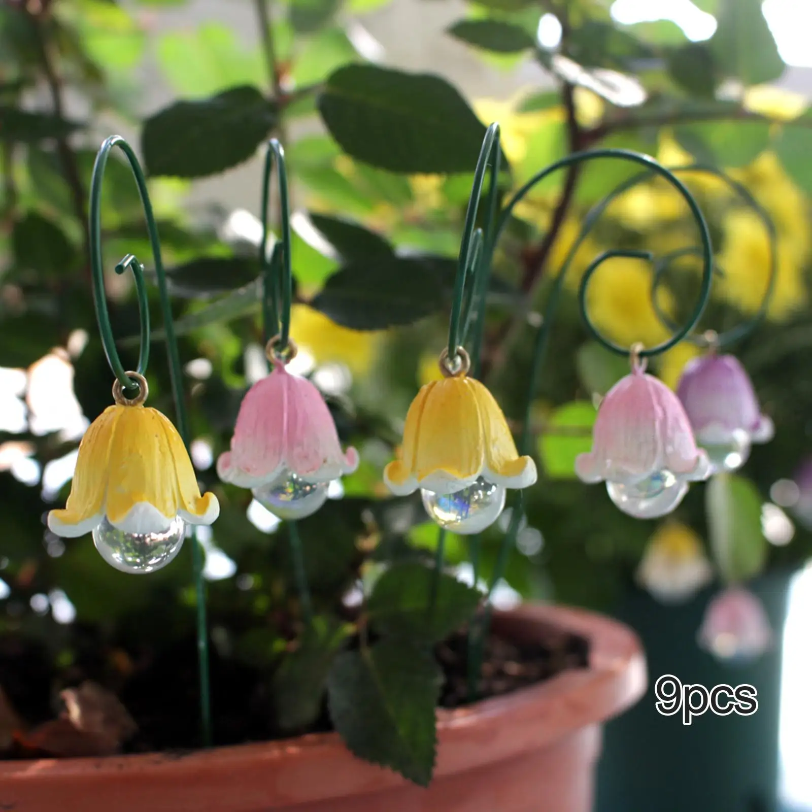 9Pcs Miniature Fairy Garden Lantern Dollhouses Decor Christmas Trees Fairy Gardens Supplies Lily of The Valley Hanging Lantern