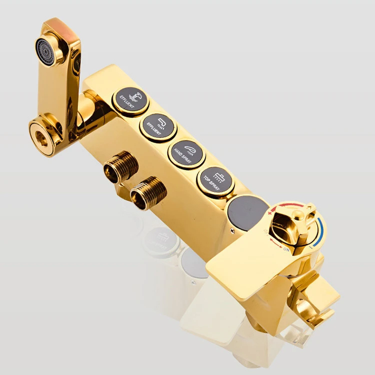 Ouro termostática digital sistema de chuveiro do banheiro quente e fria torneira do banho acessórios parede munted dourado digital chuveiro conjunto torneiras