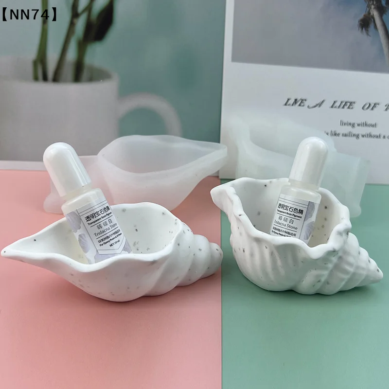 【NN74】Mini Whelk Concrete Storage Tray Silicone Molds Conch  Candlestick Plaster Jewelry Display Tray Plate Resin Epoxy Mould[J]