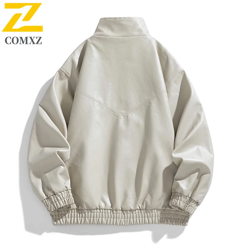 COMXZ New Male PU Leather Jacket Fashion Classic Stand Collar Racing Motorcycle Jackets Outdoor Camping Breathable Autumn Coat​
