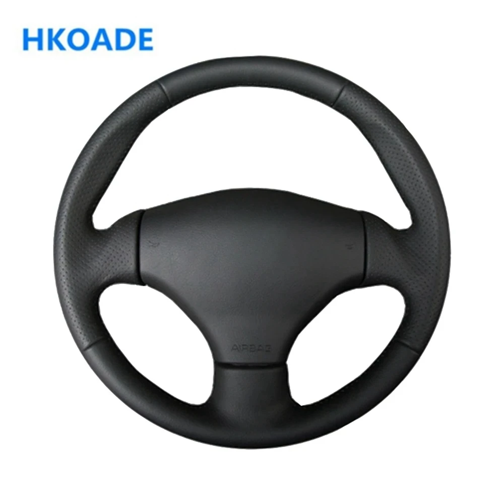 DIY Hand-stitched Black Comfortable and Soft Artificial Leather Car Accessories Steering Wheel Cover For Peugeot 206 2002-2006