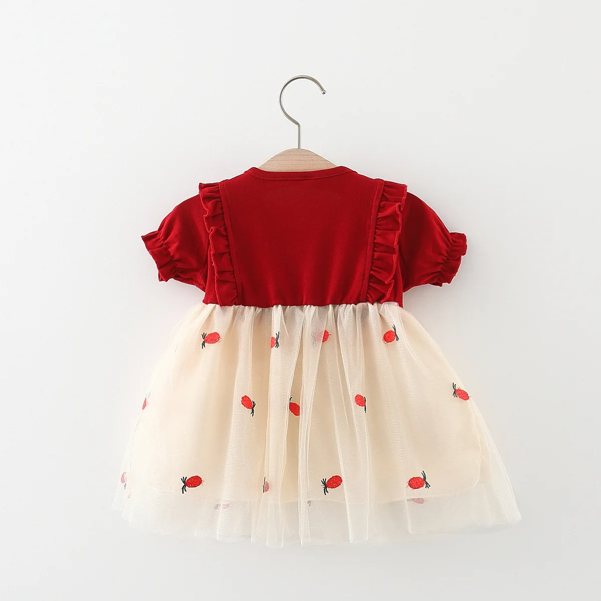 Baby Girl Summer Fashion Pineapple Embroidered Mesh Bow Bubble Sleeve Dress Girl Korean Fashion Party Dress