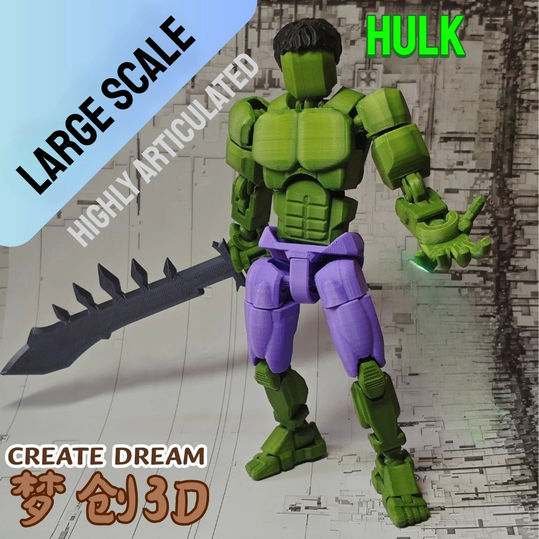

3D Printed Super Articulated Hulk Marvel Super Hero Model, Dream Creation Dummy 13 Oversized Figure