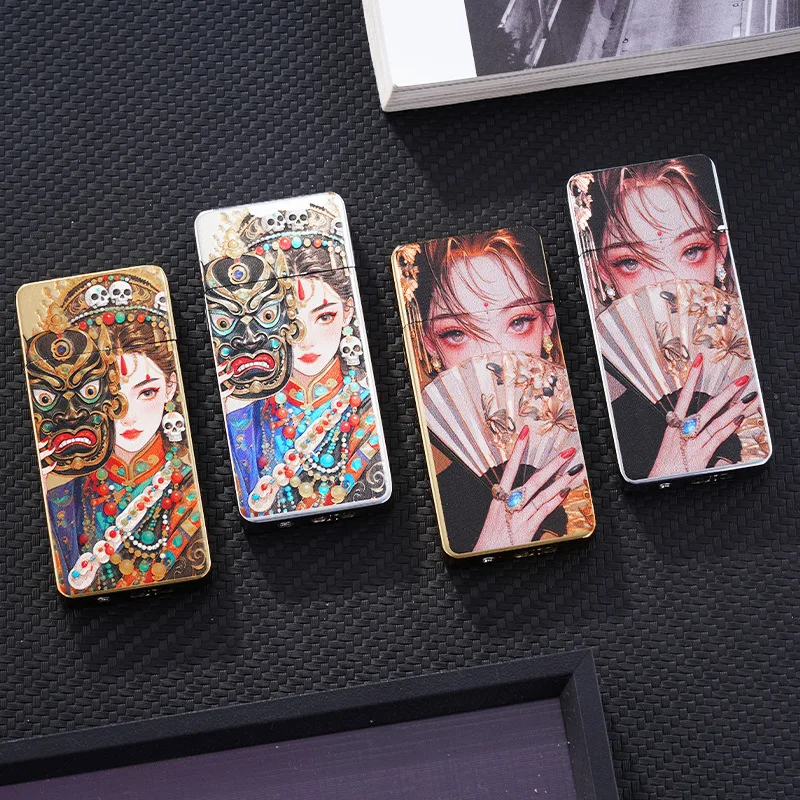 Ultra Thin Double-sided Color Printed Inflatable Lighter Windproof Open Flame Grinding Wheel Ignition Outdoor Portable Lighter