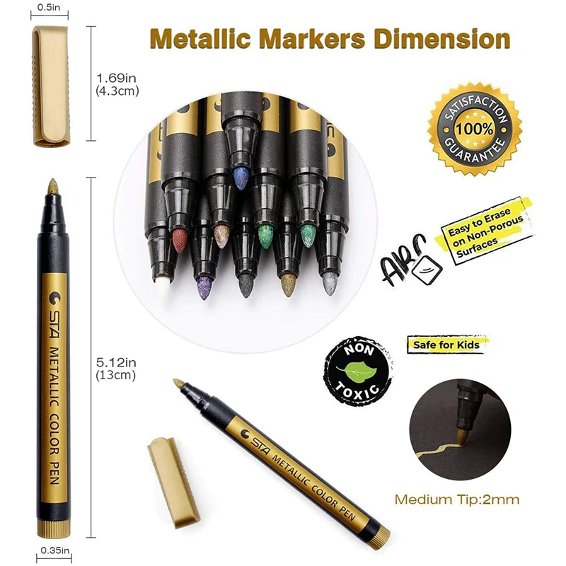 10 Colors Medium Point Metal Markers For Rock Painting, Black Paper, Card Making, Scrapbook Crafts, DIY Photo Albums