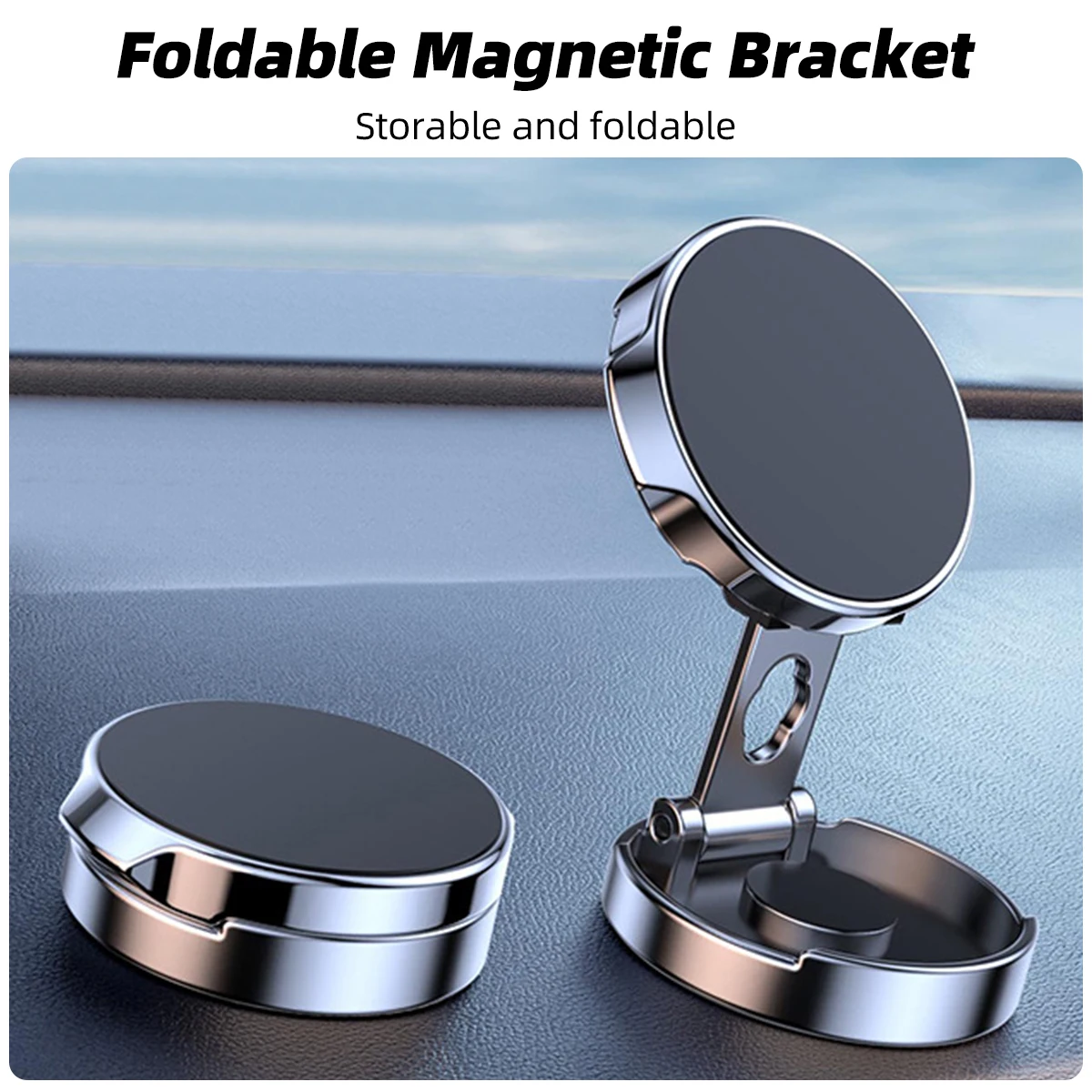 Folding Magnet Cell Phone Stand Metal Magnetic Car Mobile Phone Holder in Car GPS Support For iPhone Xiaomi 720° Rotatable Mount