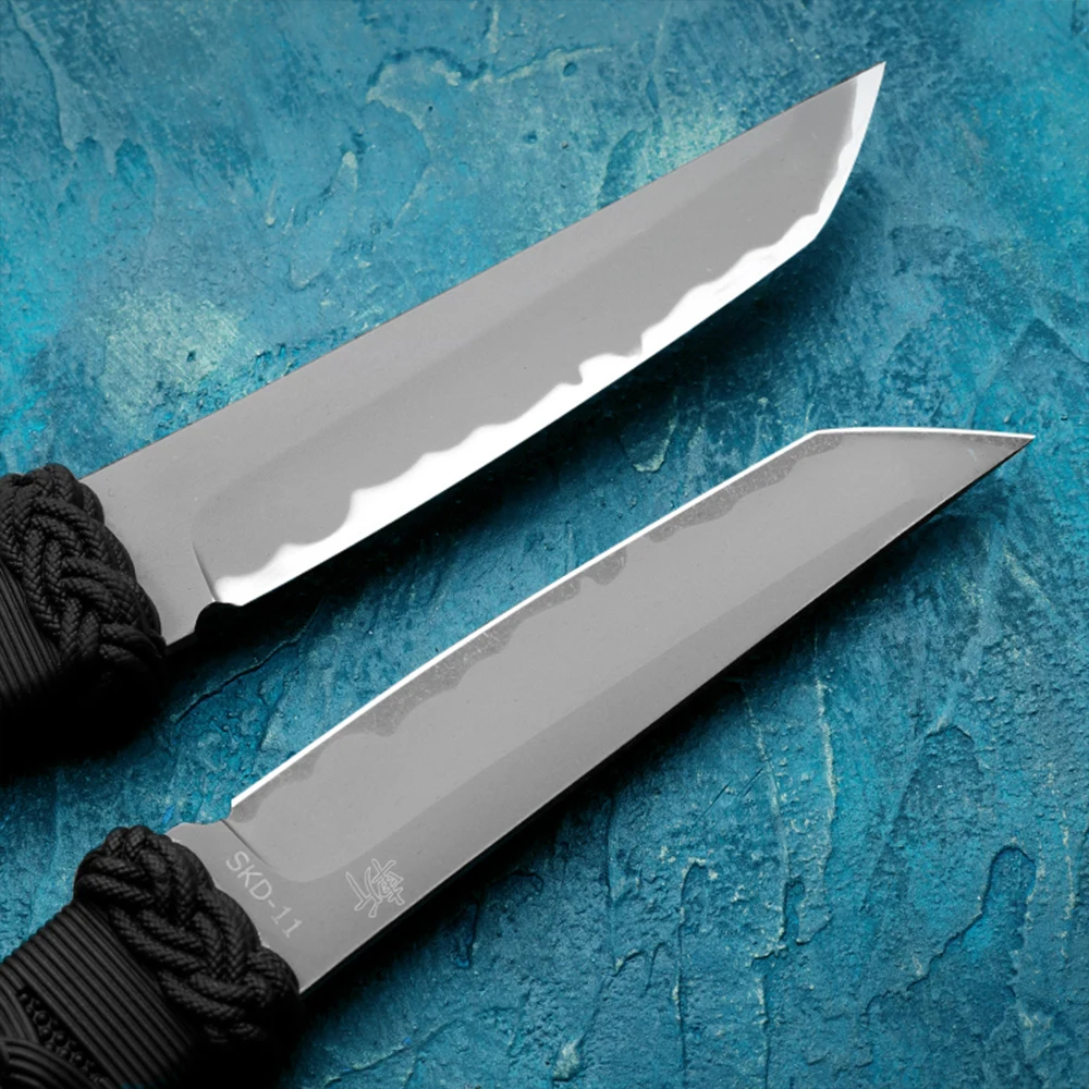 HUANGFU سكين خارجي ذو شفرة ثابتة عالية الجودة مع فولاذ SKD-11، مثالي للبقاء على قيد الحياة البرية والصيد وإعطاء الهدايا #4