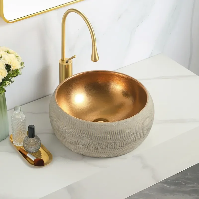 Rose Gold Ceramic Under Counter Basin Creative Art Washbasin Modern Bathroom Sink Vessel Bowl for Home Decoration Vanity Top