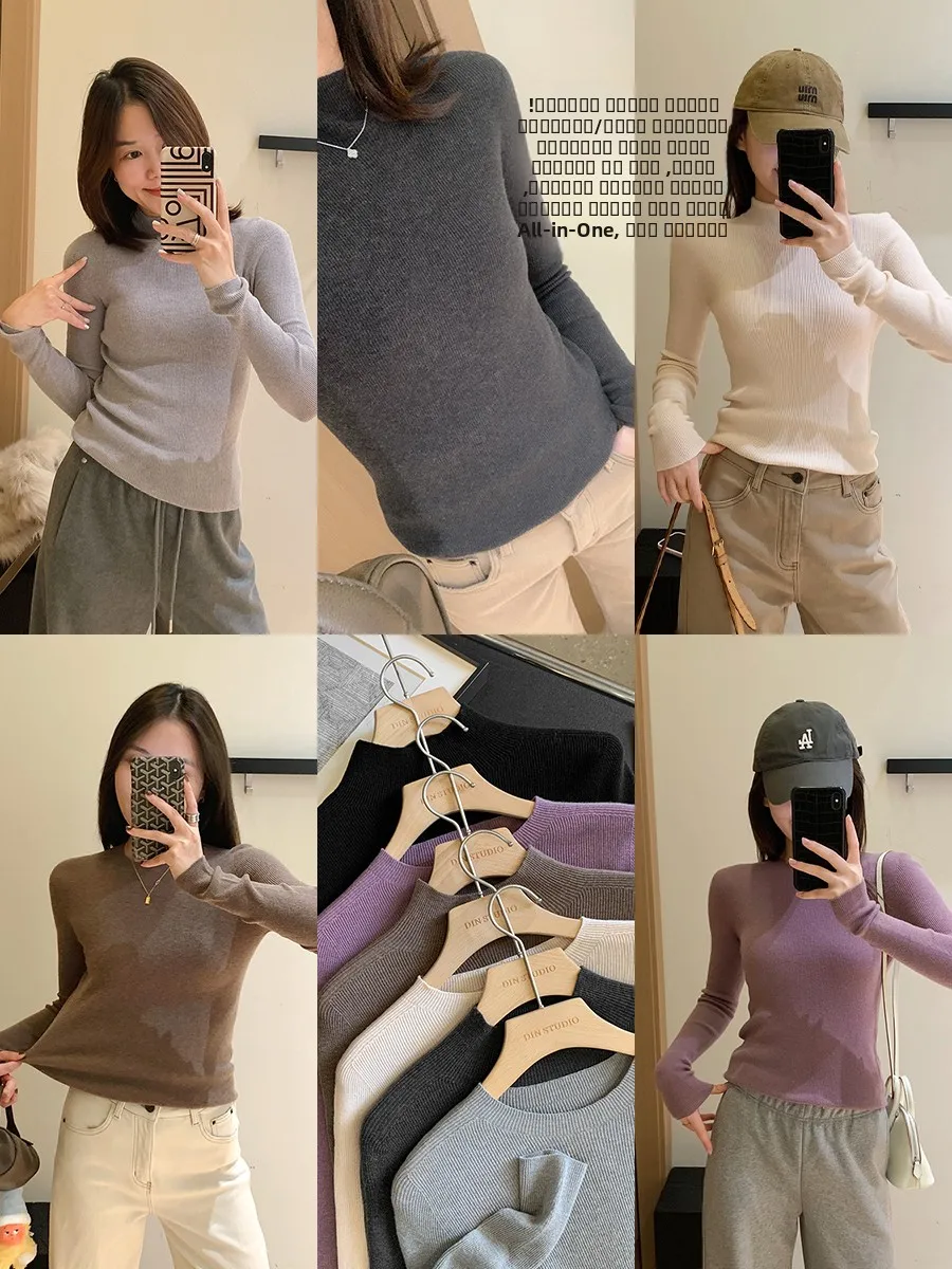 

hine Waable Sl Women's Knitwear Fine Wool Double Collar pe Casual Sle Long Sve Regular Thin