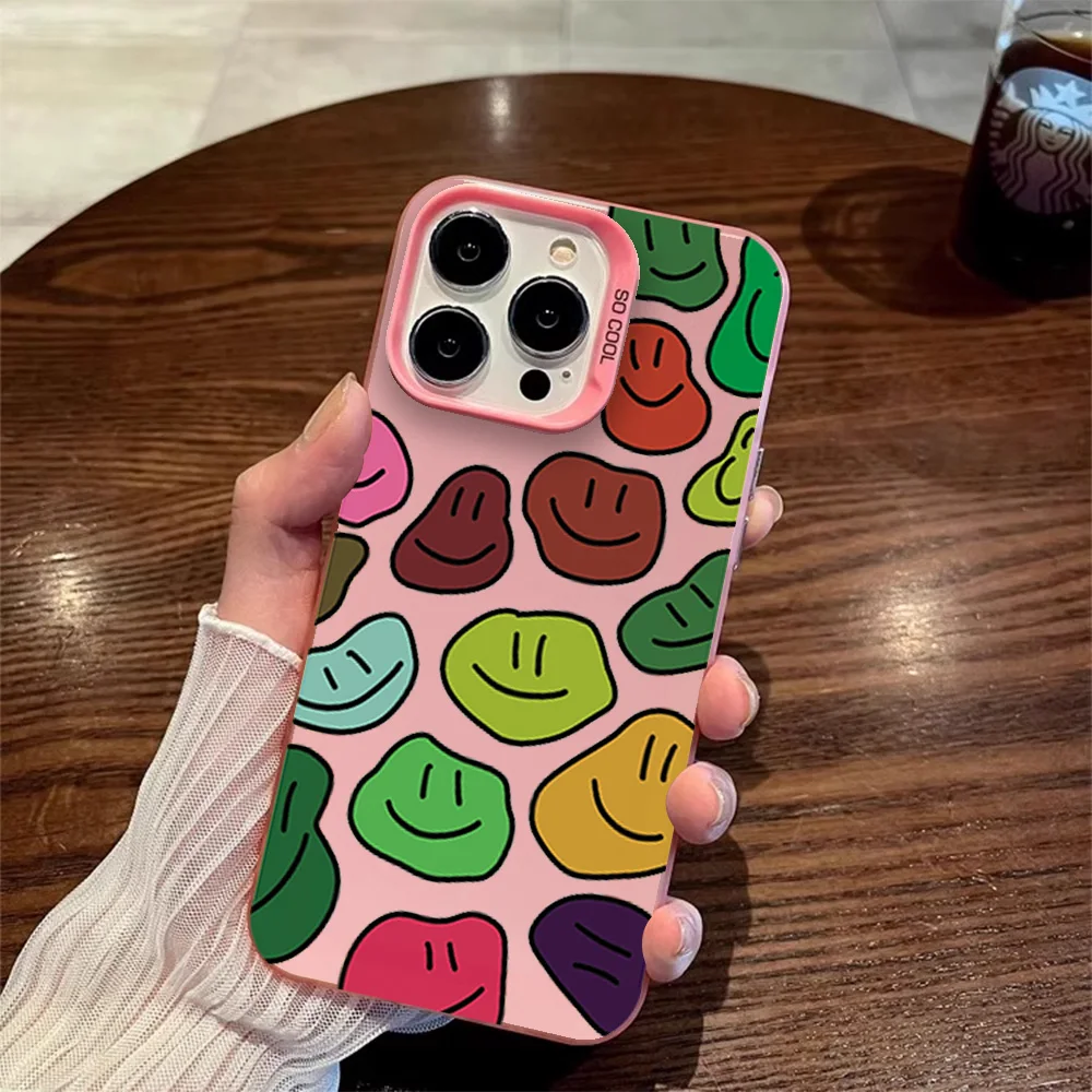 Simple Colorful Irregular Smiley Face Ins Phone Case for IPhone 11 13 15 16 Max Pro Plus Laser Cover