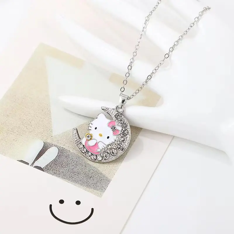 

New Sanrio Hello Kitty Kawaii Anime Alloy Necklace Cute Cartoon Creative Moon Style Cartoon Children Pendant Decoration Gift