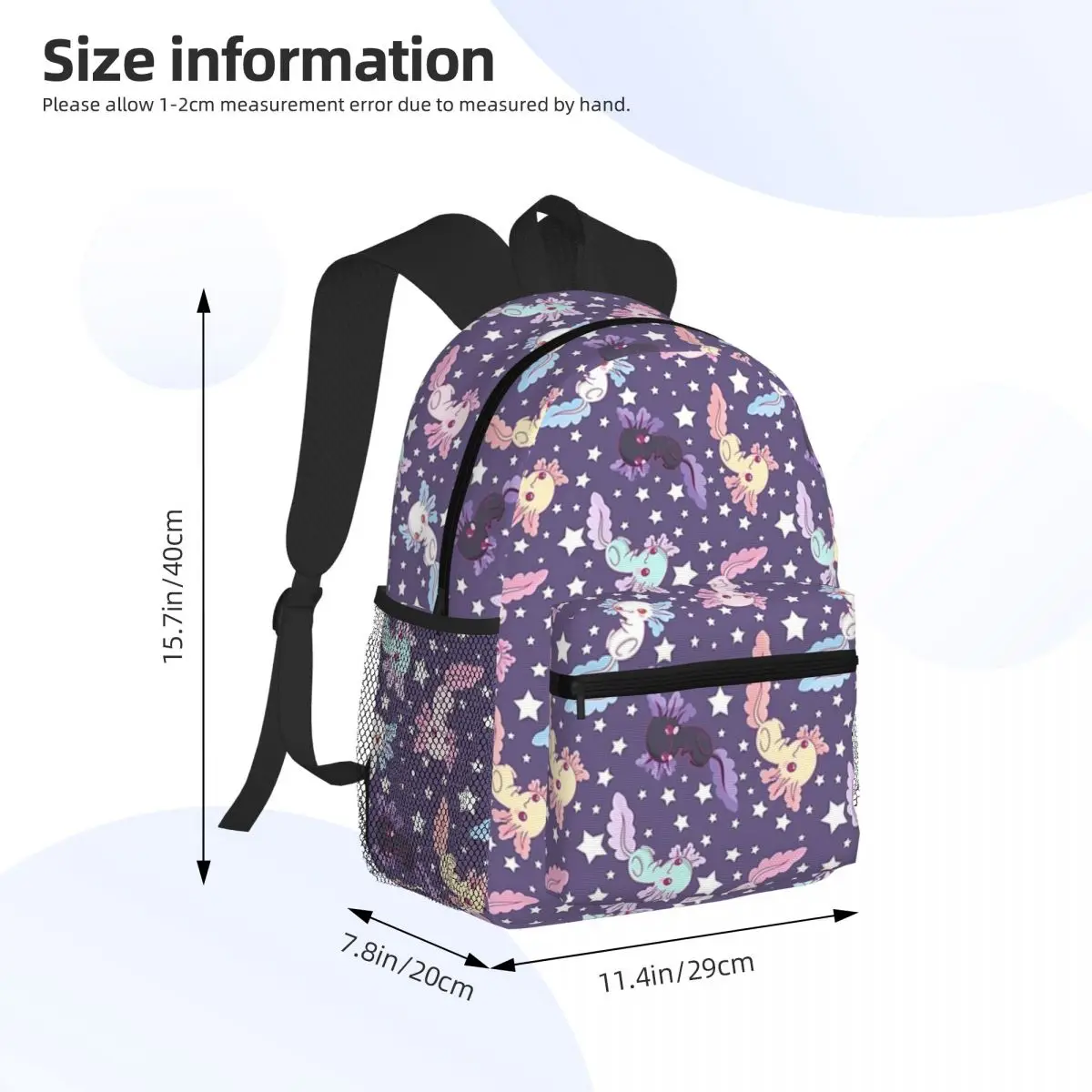 Ransel Pelajar Ungu Pola Axolotl Kawaii Tas Sekolah Daypack Travel Hiking untuk Tas Bahu Tas Buku Fashion Anak Laki-laki Perempuan