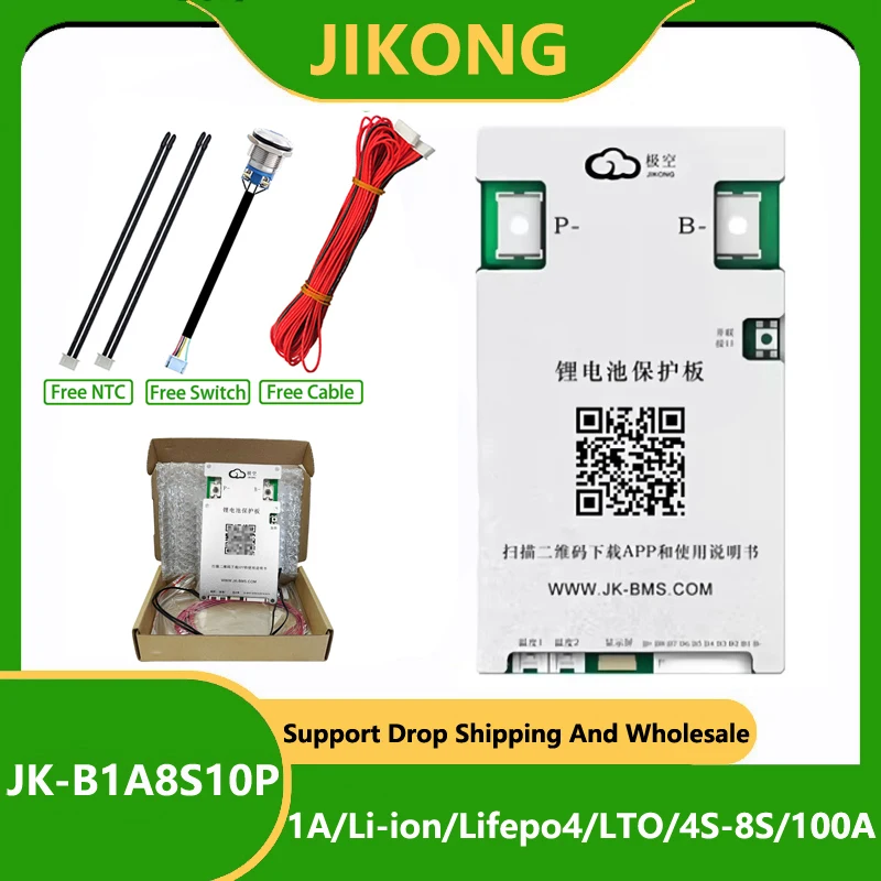 

Умная BMS JK-B1A8S10P 100A для литий-ионных и LiFePO4 аккумуляторов, 2S-8S 12В, 5S-8S 24В, с активной балансировкой 1А, поддержка LTO, приложение Jikong, Bluetooth