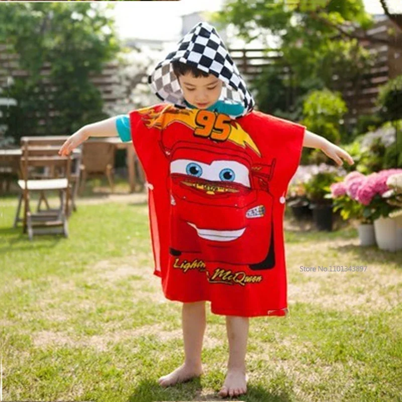 Disney Kids Hooded Bath Towel Child  Breathable Beach Towel Mickey Minnie McQueen Car Cartoon Boy Girl Towel 60x120cm