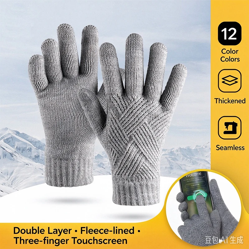 Winter Cycling Thickened Knitting Glove Outdoor Exercise Touch Screen Keep Warm Glove Skiing Cold Protection Five Finger Glove
