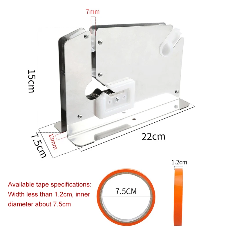 Stainless Steel Tape Cutter Dispenser Supermarket Plastic Bag Taping Sealing Machine Food Packing Sealer Fruit Stapler Packer