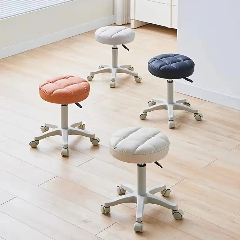 Small Chair Round Rolling Stool with Wheels Faux Leather Height Adjustable Swivel Drafting Work Stool Home Office Chair