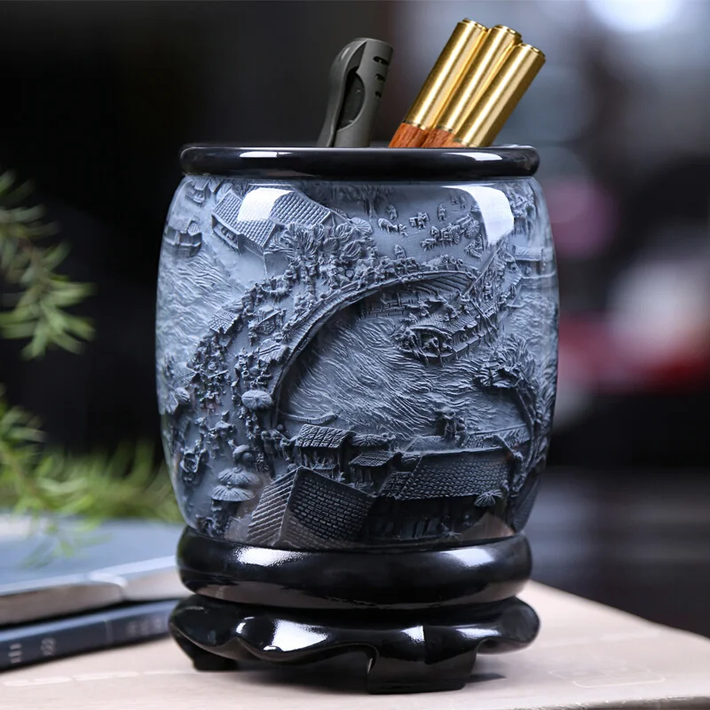 

desk rotating pen holder light luxury high sense Chinese style creative office desktop ornament practical gift customization