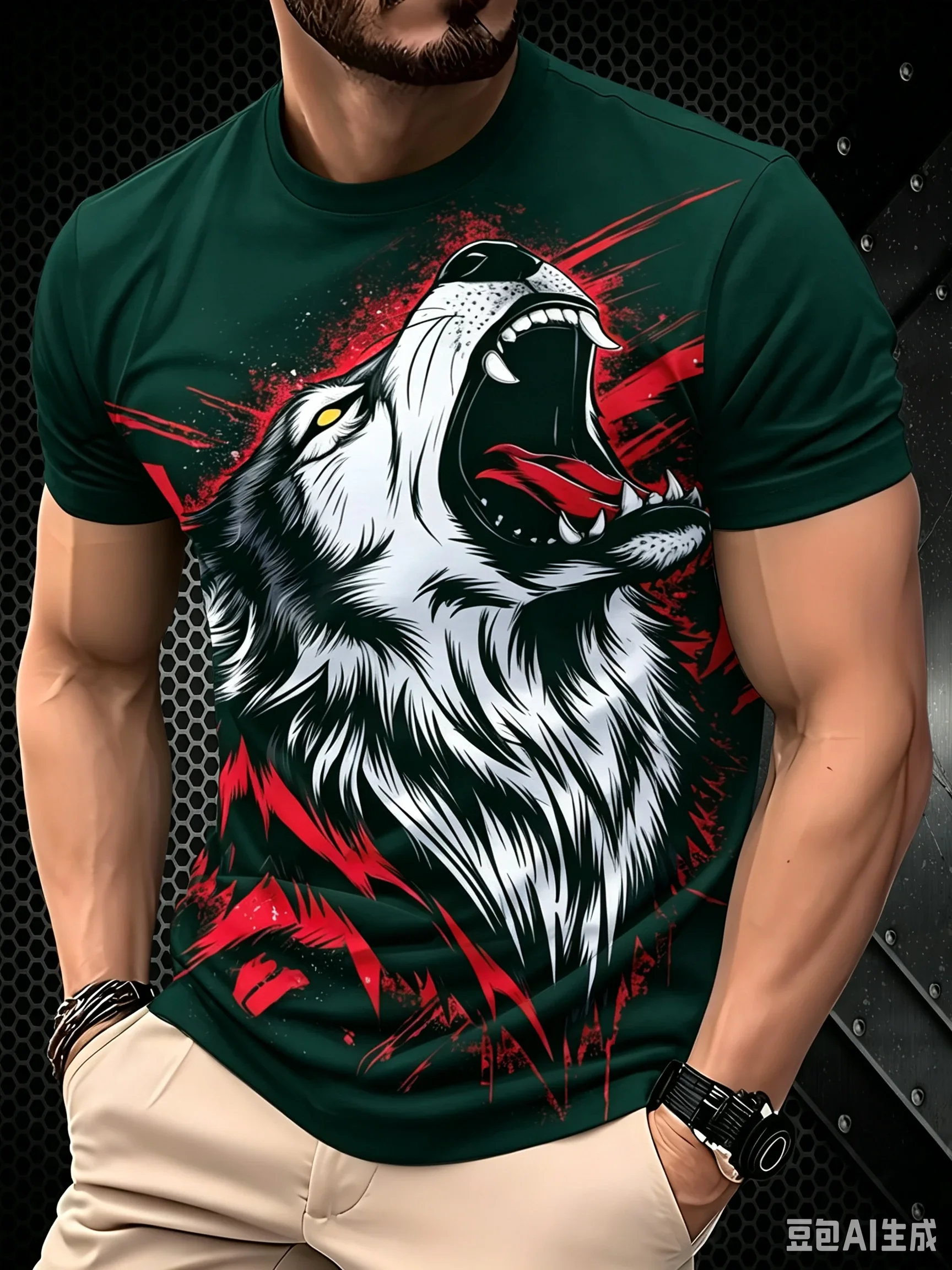 Fashion Men Howling Wolf Graphic T‑Shirt 3D Wild Wolf Animal Print Short Sleeve Trend Cool Streetwear Tee Tops