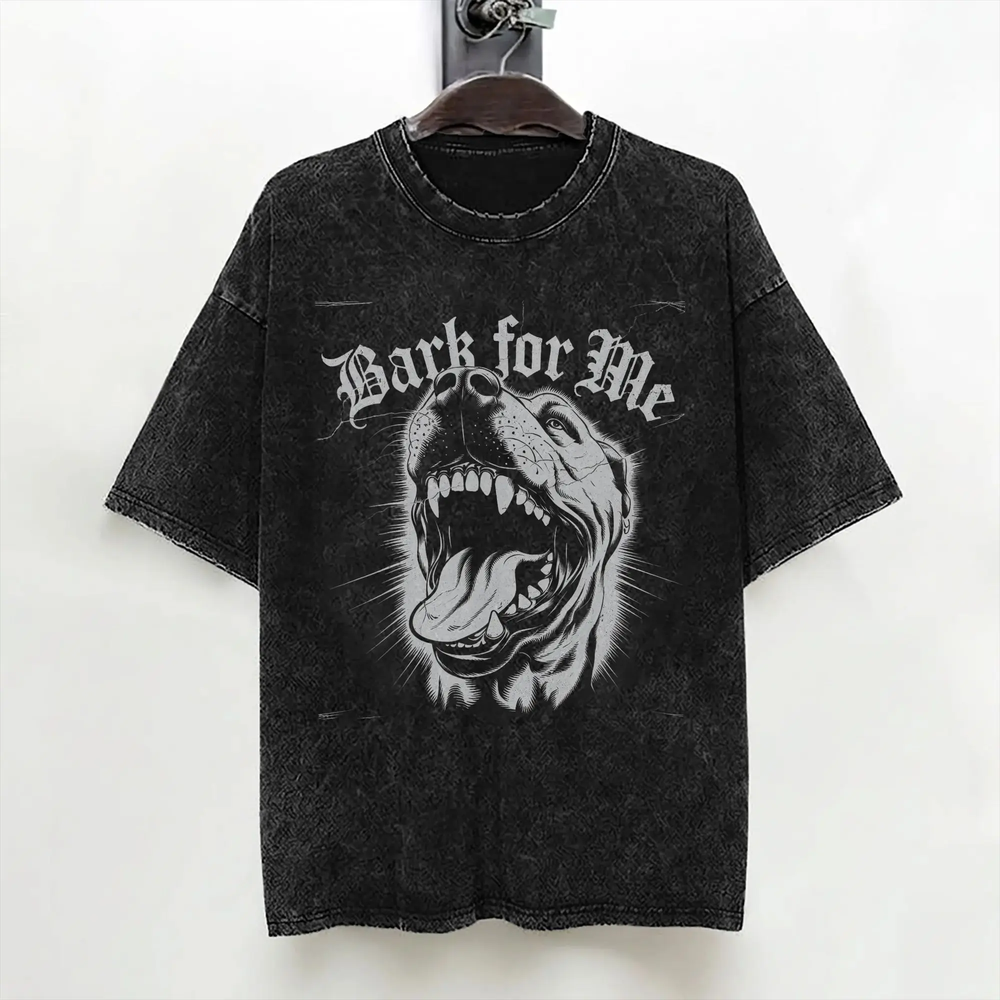 Washed T Shirt Bark for Me Fierce Dog Hip Hop Vintage T-Shirts Oversize  Streetwear Short Sleeve Printed Tops Tees for Men Women