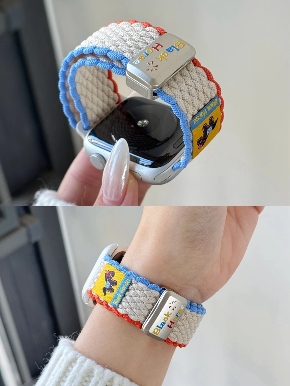 Schönes Pferde-Motiv Magnetisches Elastisches Nylon-Armband für Apple Watch Damen 11/10/9/8/7/6/5 38mm 40mm 41mm 42mm 44mm 45mm 46mm
