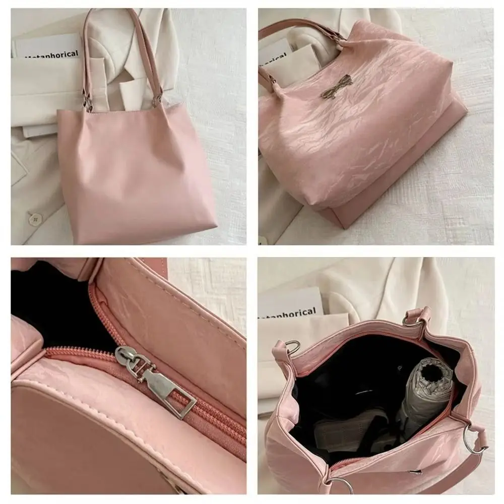 

Vintage Pu Leather Underarm Tote Bag Korean Style Solid Color Sweet Shoulder Bag Butterfly Pattern Zipper Luxury Handbag Female
