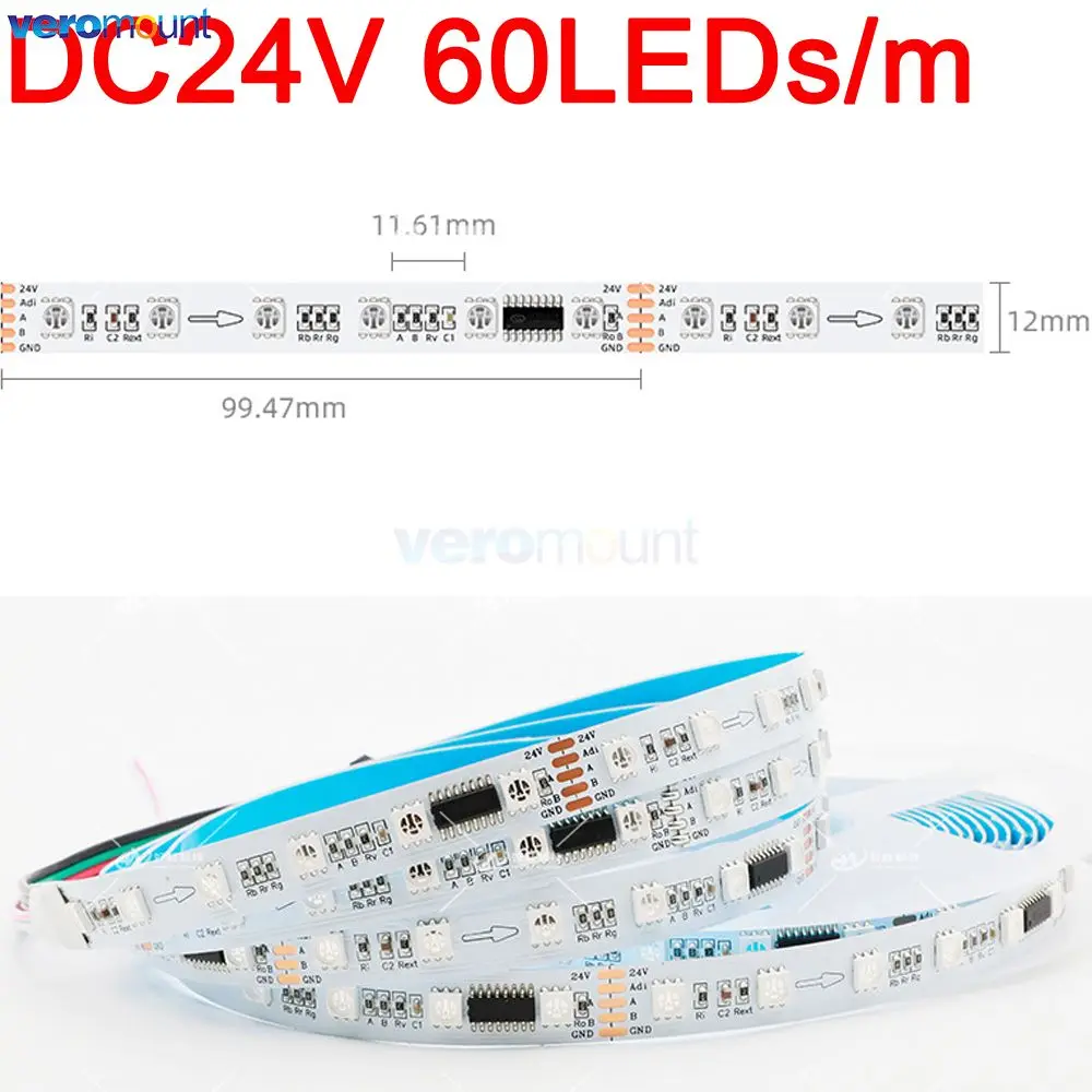 Full Color LED Pixel Strip, Sinal Digital Duplo Programável Externo, DC 12V, 24V, SMD 5050, RGB, IC, DMX512, Protocolo de 1990, 5m