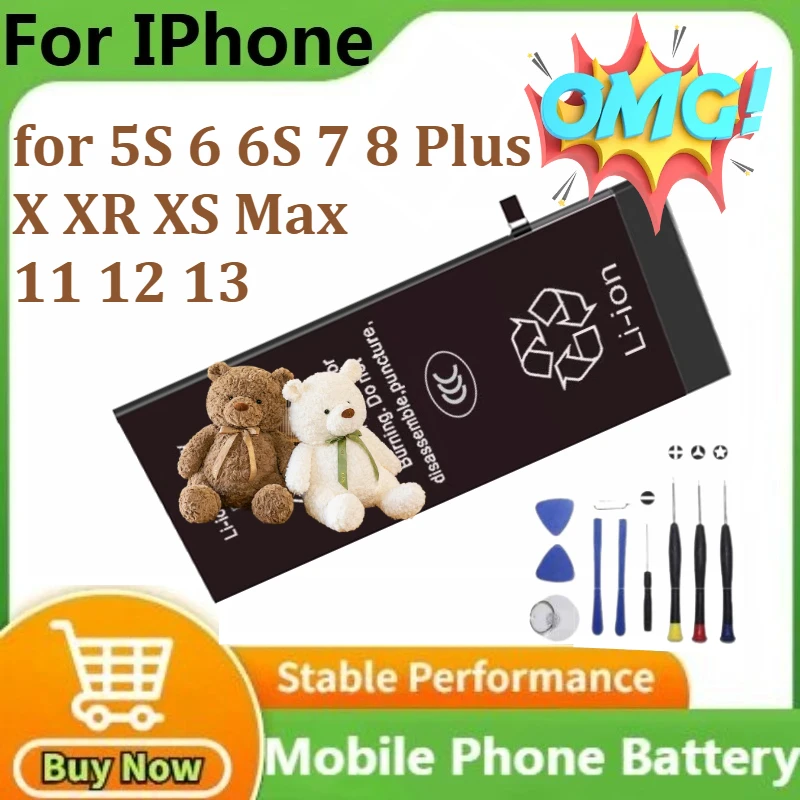 

Cycle Replacement Bateria for IPhone 5S 6 6S 7 8 Plus X XR XS Max 11 12 13 Mobile Phone Battery +Free Tools