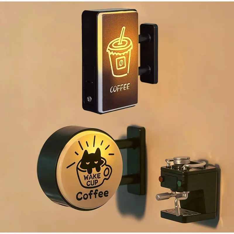 Luminous Coffee Fridge Magnet Mini LED Lightbox with Magnetic Suction Japanese Creative Decor for Home Kitchen Travel Souvenir
