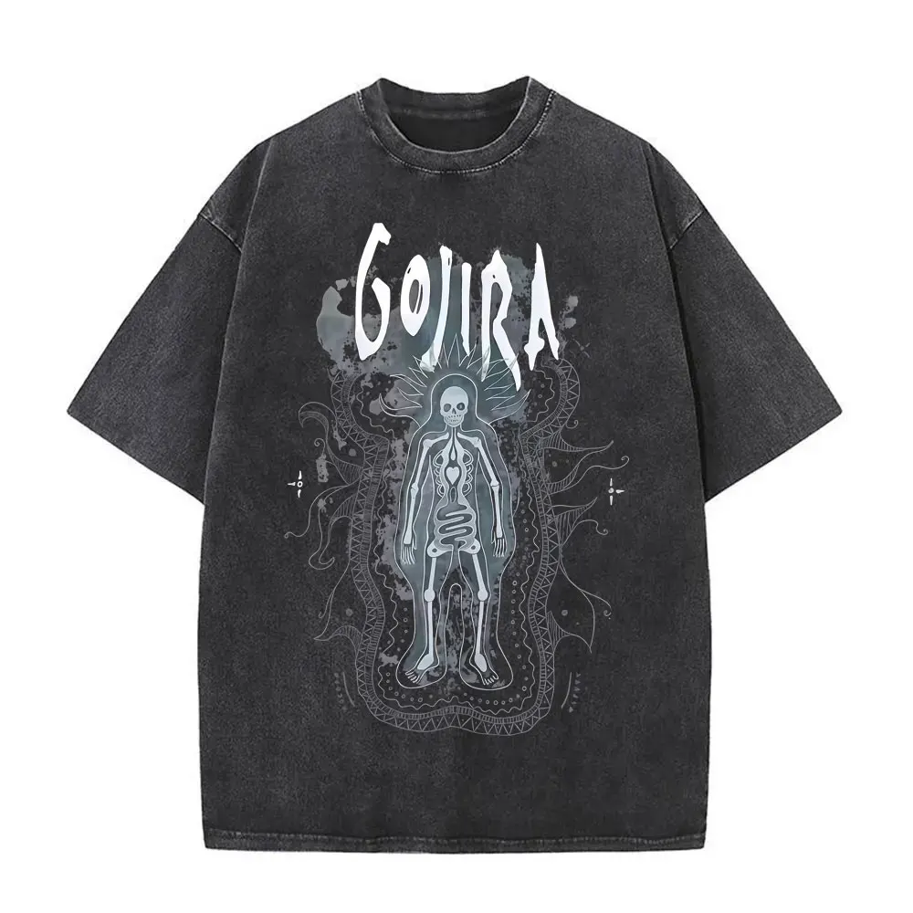 

Washed Vintage Metal Rock Band Gojira The Flesh Alive Graphic T-shirt Men Women Hip Hop Fashion Oversized T Shirts Streetwear