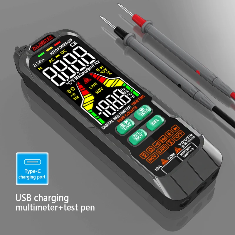 Multimetro Digital Profesional Multimeter 9999 T-RMS LCD Multimetre DC AC Current Voltage Tester Capacitance Diode Usb Tester