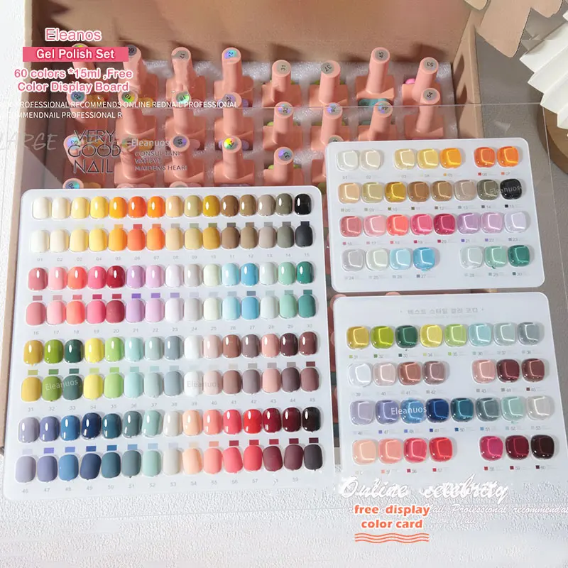 Eleanos 60pcs Gel In Bear Bottle 15ml Gel Nail Polish Set With Color Card For Nail Salon Soak Off Manicure UV LED Gel Whole Set