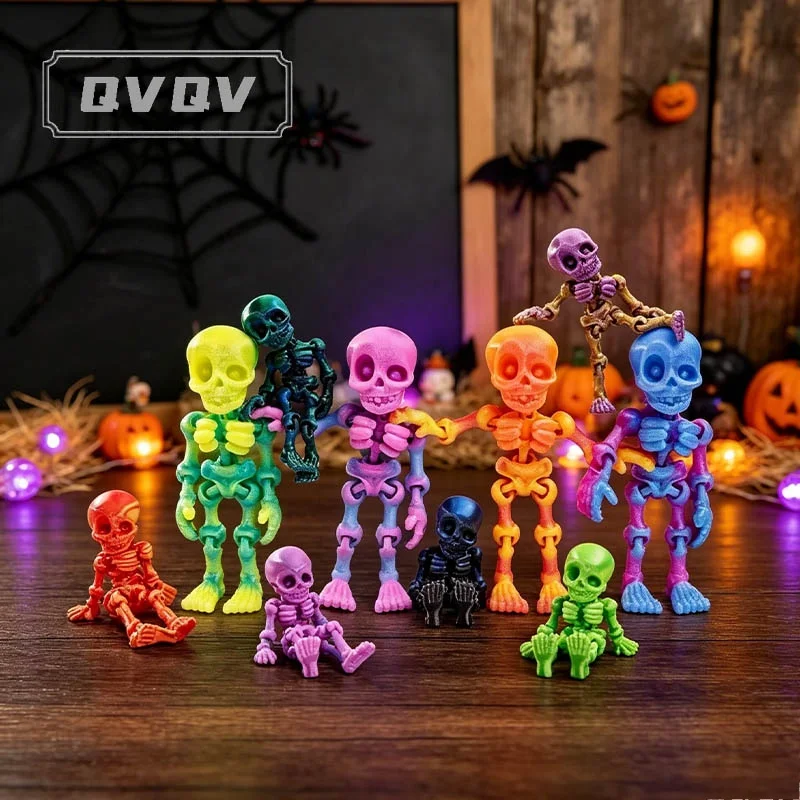 8cm/12cm 3D Printed Articulated Skeleton Action Figure Movable Articulated Skeleton Halloween Creative Figurine Handmade Gifts