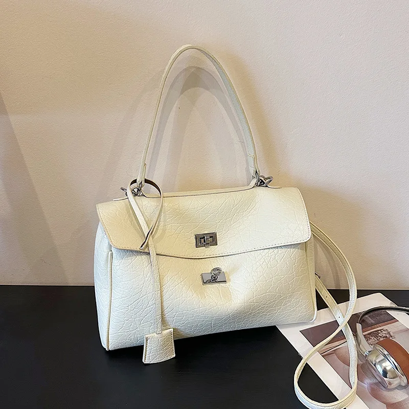 

French Vintage Lychee Skin Texture Leather Handbag Multi-color Large Capacity Buckle Crossbody Bag Versatile Stylish Commuter