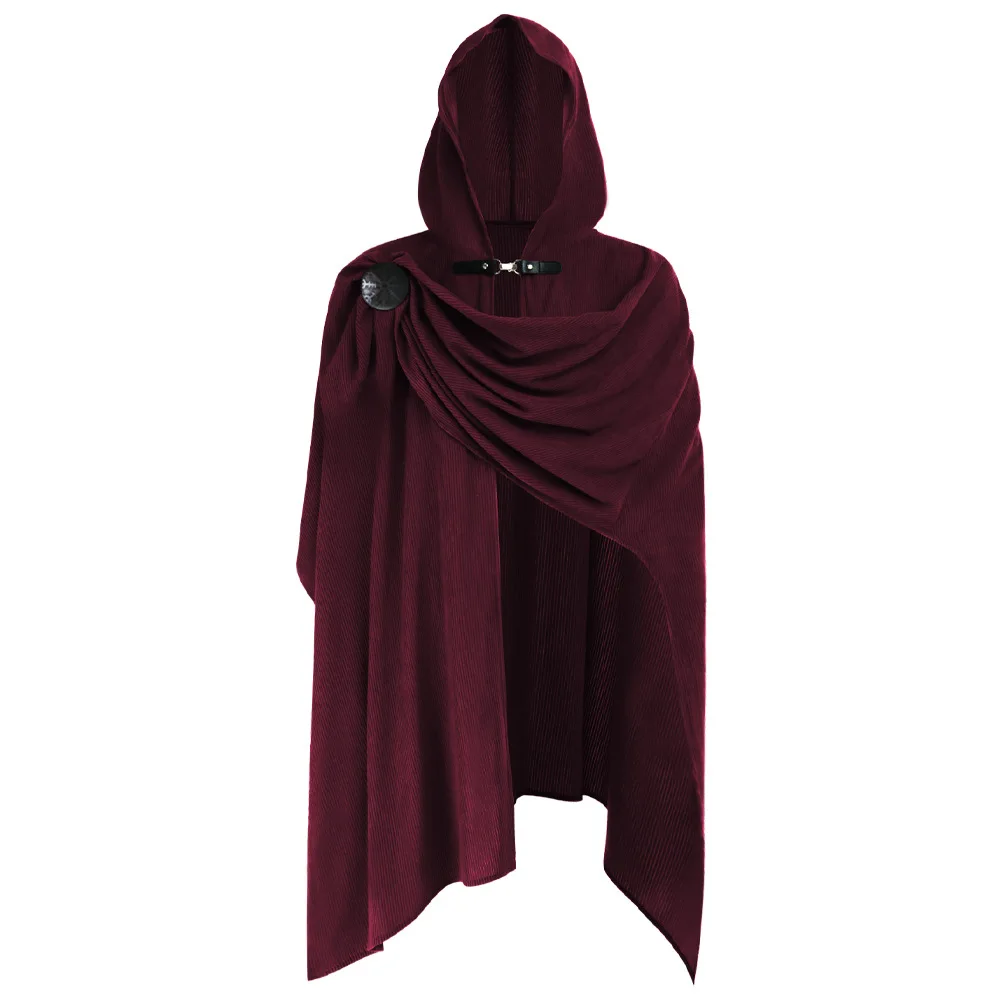 Medieval Corduroy Cloak Cowl with brooch cos Death Knight Halloween Renaissance Knight pirate ranger Cloak view 4