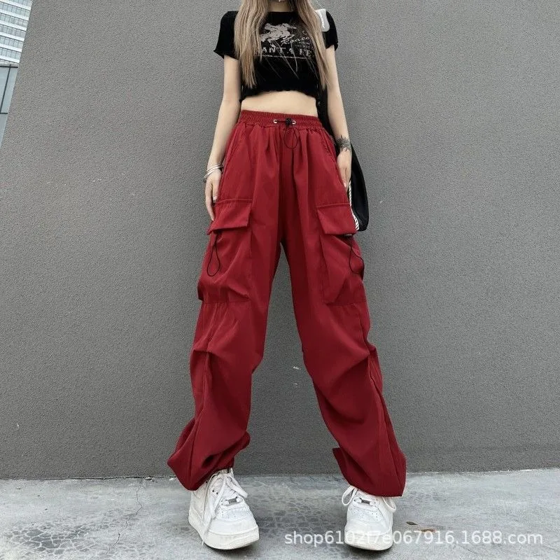 

2023 New Retro Hip Hop Oversized Work Pants Women's Drawstring Elastic Waist Loose Wide Leg Casual Pants Street Dance Pants