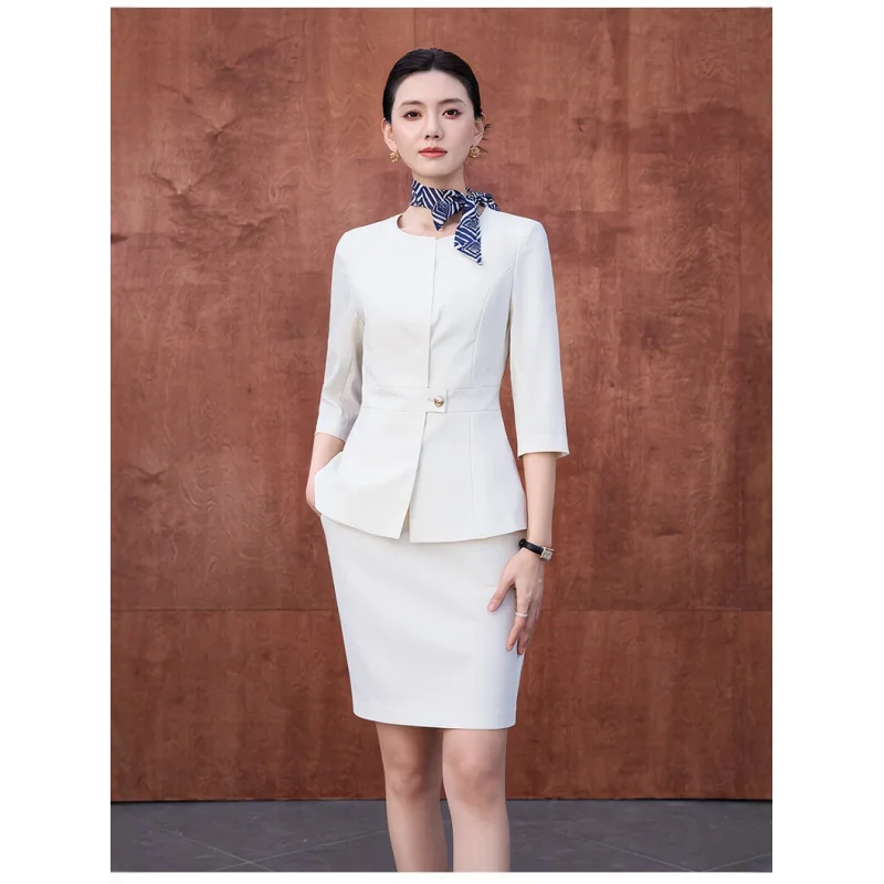 High-end professional women's clothing set, new spring and autumn style, elegant goddess look, flight attendant uniform, beauty