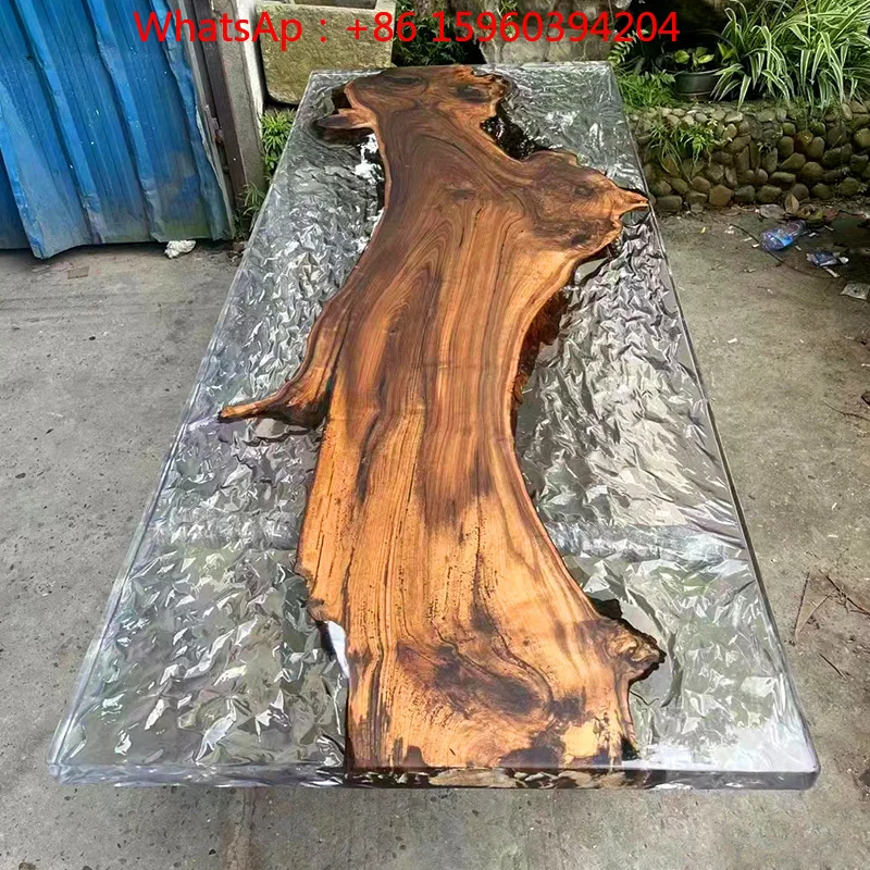 

Epoxy tea table ice crack crystal table River Solid wood large board Log dinner coffee table