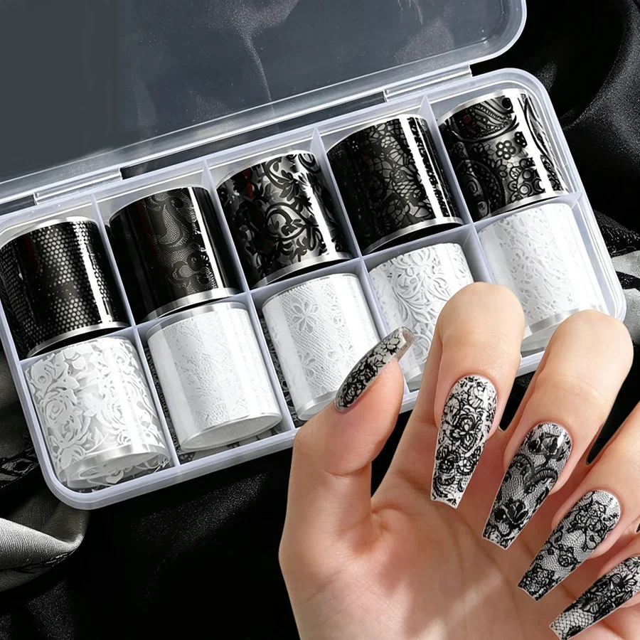 10 Rolls Lace Nail Transfer Foil Paper, Holographic Aurora  Starry Nail Art Stickers, Nail Foils Wraps for DIY Manicure