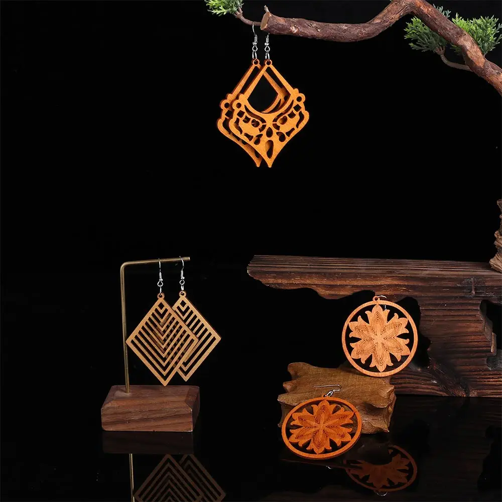 African Wooden Dangle Earring Making Kit, Bohemian Pendant Dangle Earrings Lightweight Ethnic Style  Earrings DIY Craft Jewelry