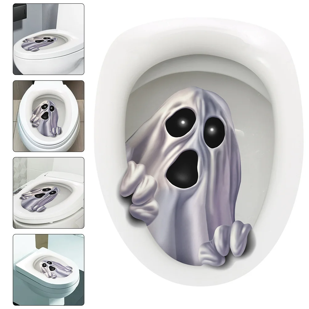 Party Stickers Toilet Seat Sticker Toilet Lid Decals 3D Horrible Ghost Wall Stickers Scary Party Stickers Decals Window Clings