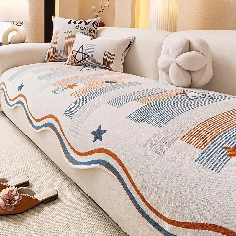 Shaped sofa cushions universal non-slip cream style living room sofa cushions irregular chenille anti-cat claw cover cloth towel