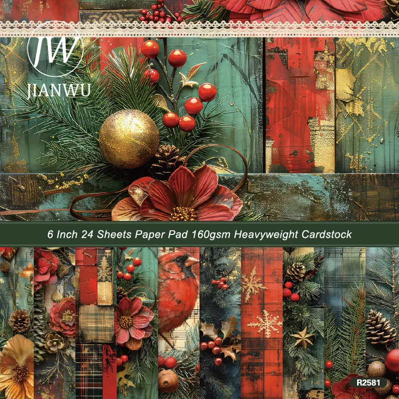 JIANWU 24 Lenzuola Vintage Albero Di Natale Uccello Fiore Paesaggio Collage Scrapbook Materiale Carta Creativa Spazzatura Ufficiale di Cancelleria