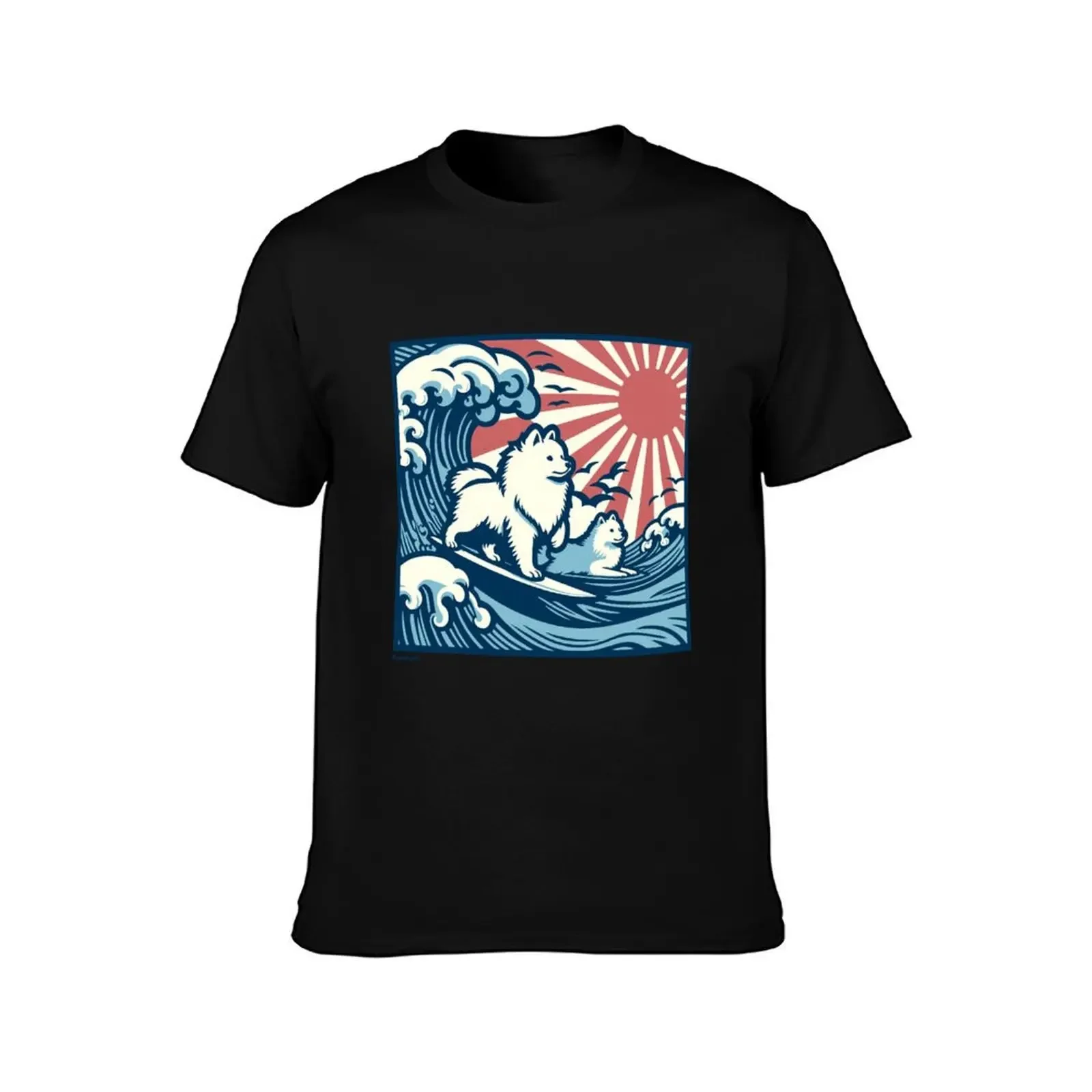 Japanese Spitz Dogs surfing the Great Wave - JDM T-Shirt Man t-shirt Aesthetic clothing mens white t shirts