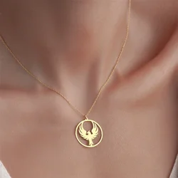 Fashion Stainless Steel Round Phoenix Rebirth Symbol Pendant Jewelry for Women Men Mystic Animal Amulet Necklace Birthday Gifts