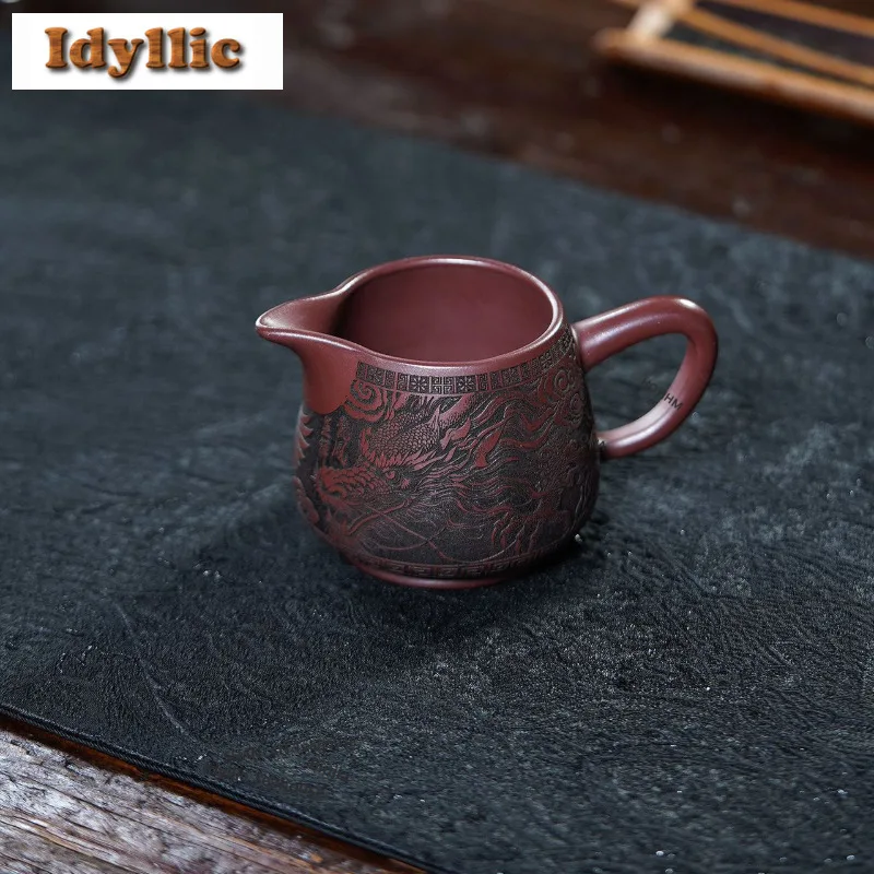 

Чайник-диспенсер для чая из исинской глины цзыша, 260 мл, с рисунком «Красный Дракон и Феникс», ча-хай, кувшин для справедливости, кружка для справедливости, аксессуары для напитков