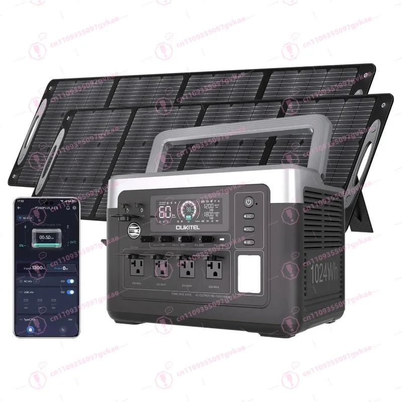 1800W Solar Generator Lifepo4 Battery Home Outdoor Emergency Portable Power Station with Wireless Charging