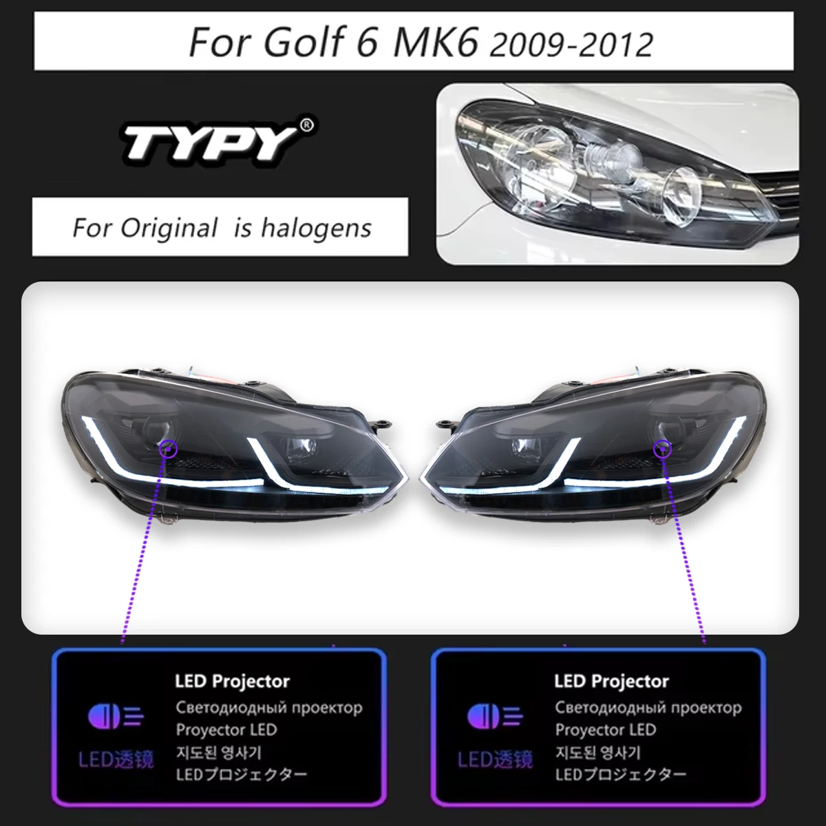 TYPY 車のライト Vw ゴルフ 6 ヘッドランプ Mk6 2009-2012 LED